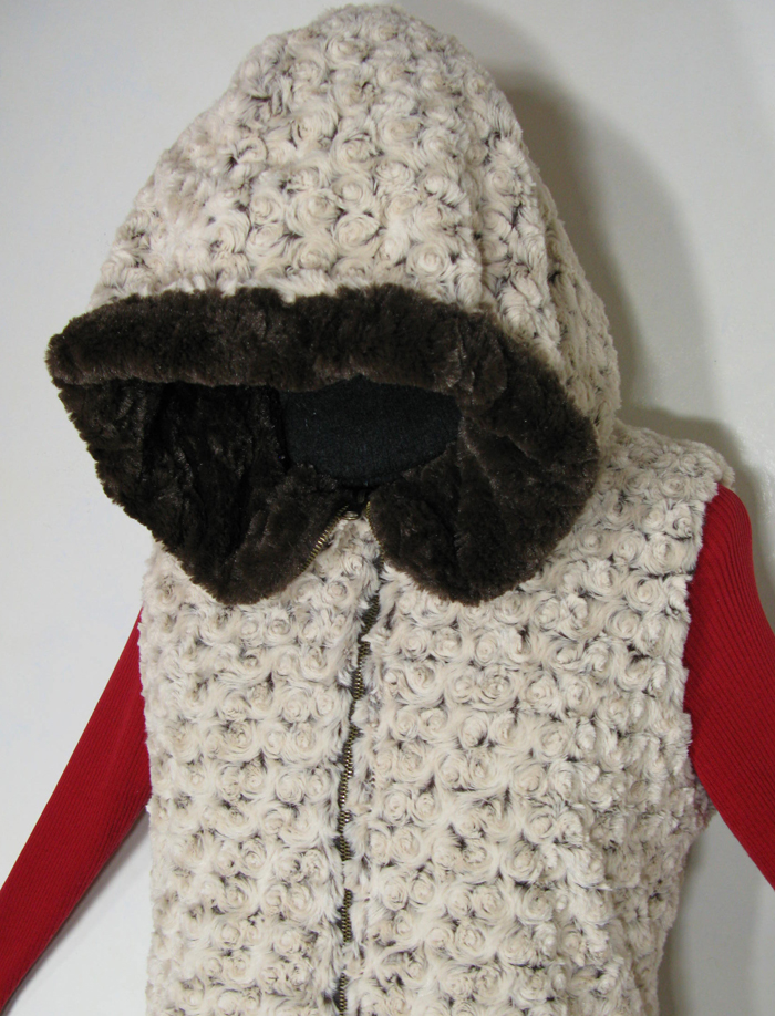 Faux Fur Hoodie Vest in Rosebud and Brown